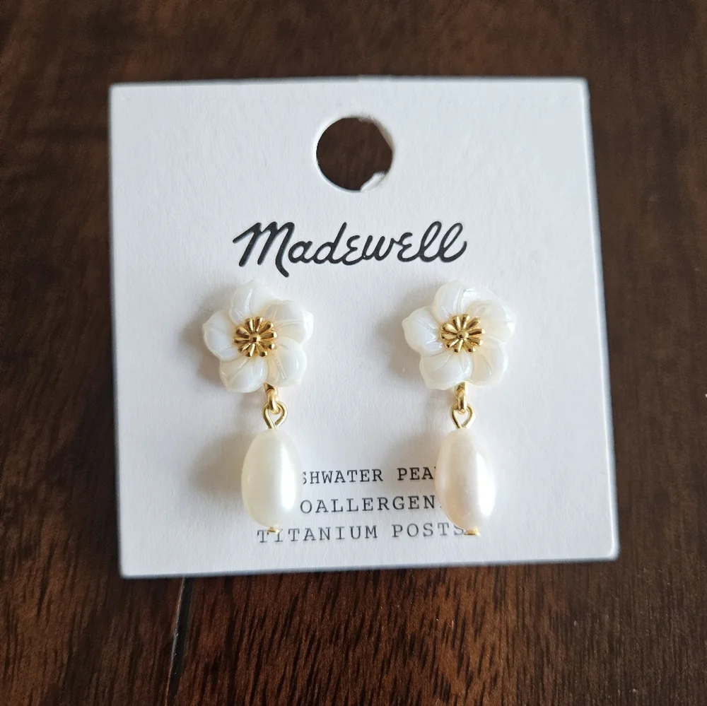 Madewell Floral Freshwater Pearl Drop Earrings, White - Picture 2 of 5